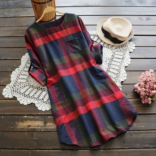 40# Fashion Women Elegant Dresses Ladies Leisure Outdoor Retro Plaid Long Sleeve Loose Pocket Swing Vintage Dress Платье Осень