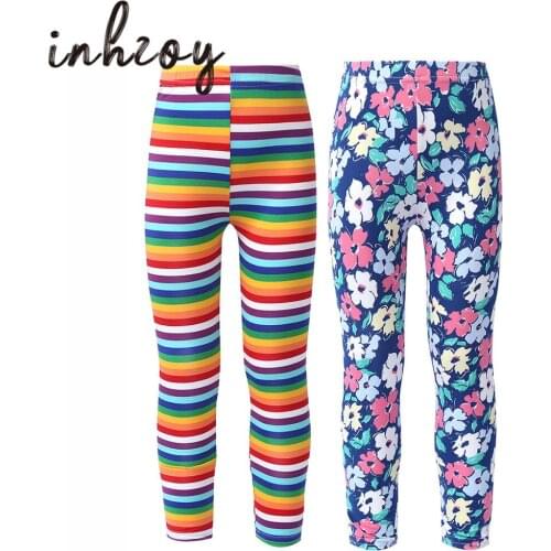 2Pcs Kids Girls Printed Soft Stretchy Dance Pants Gymnastics Ballet Tights Leggings Workout Running Sports Pants Dance Wear