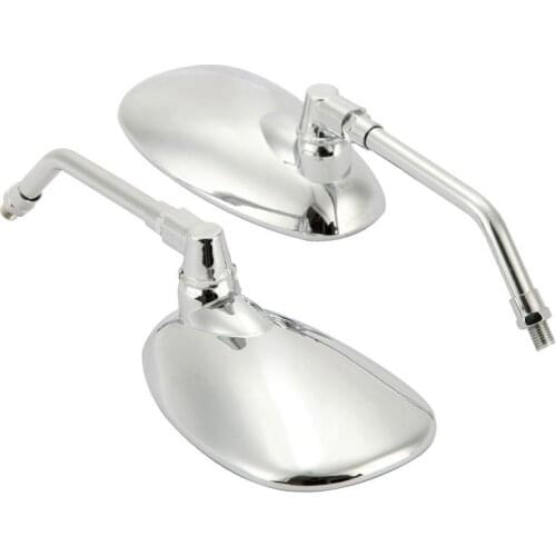 2PCS Chrome Aluminum Oval Rearview Mirror For Motorcycle Honda Kawasaki Suzuki