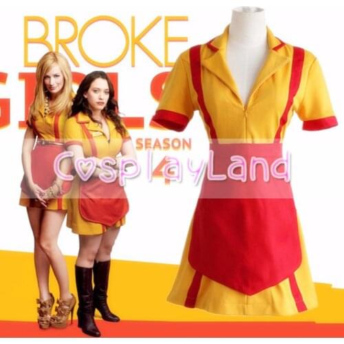 2 Broke Girls Max Caroline French Maid Uniform Cosplay Costumes Waitress Overall Apron Dress Halloween Costume Size S-XL