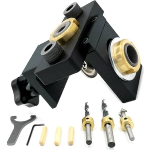 GTBL 3 in 1 Adjustable Doweling Jig Woodworking Pocket Hole Jig with 8/15mm Drill Bit for Drilling Guide Locator Puncher Tool