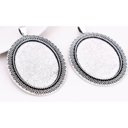 4pcs 30x40mm Inner Size Antique Silver Plated Simple Style Cabochon Base Cameo Setting Charms Pendant-A1-29