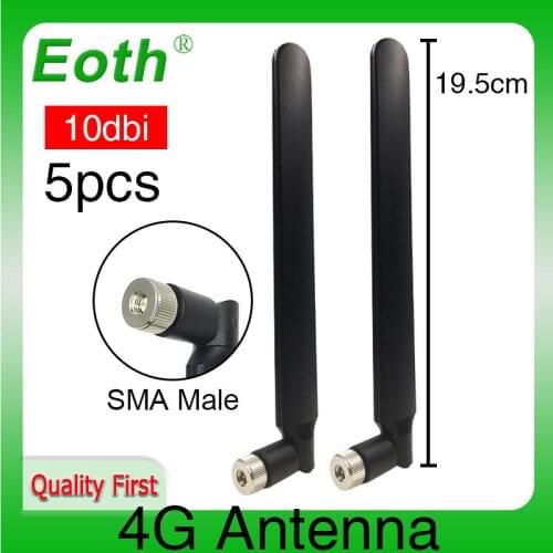 5pcs 4G LTE Antenna SMA male Connector 10DBI antena 698~960MHz /1710~2690MHz nickel-plated 4g lte repeater wireless modem router