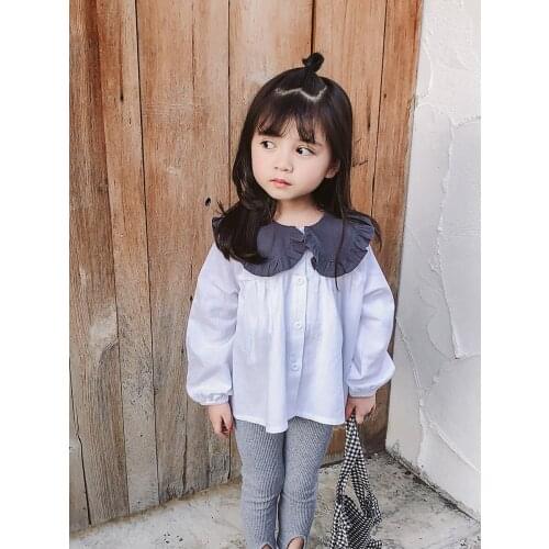 Toddler Blouse Casual Doll Collar Splice Tops for Girls Fashion Lantern Sleeve Girls Blouses Baby Kids Shirts Girl Tees 2019 New