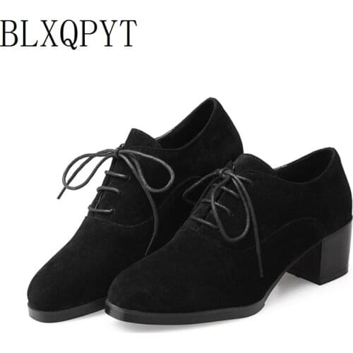 BLXQPYT Big Size 32-47 Limited Zapatos Mujer Tacon Women Lace up high heels 6.5CM Spring Autumn Pumps Wedding Casual Shoes 17218