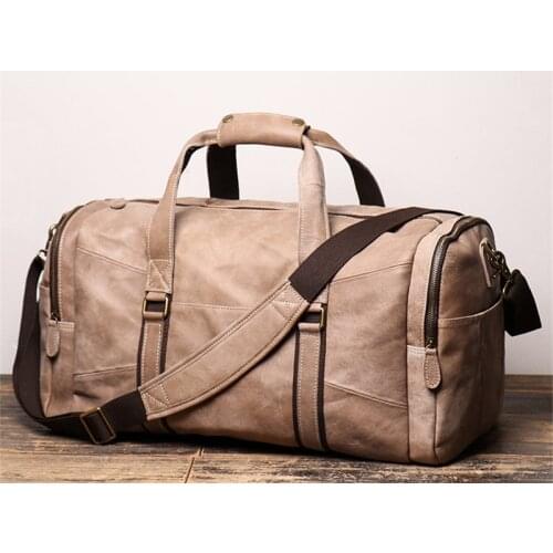 POOLOOS Highend Large Vintage Brown Apricot Coffee Genuine Leather Business Men Travel Bags Shoulder Messenger Duffle Bag M9029