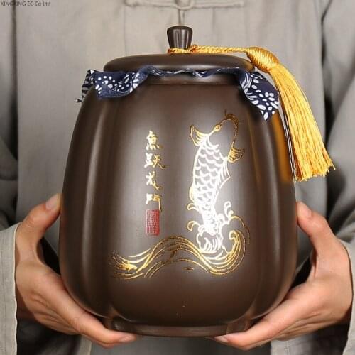 Tea Caddy Retro Purple Clay Tea Container Household Large-capacity Multifunctional Coffee Bean Storage Sealed Can Pu'er Tea Box
