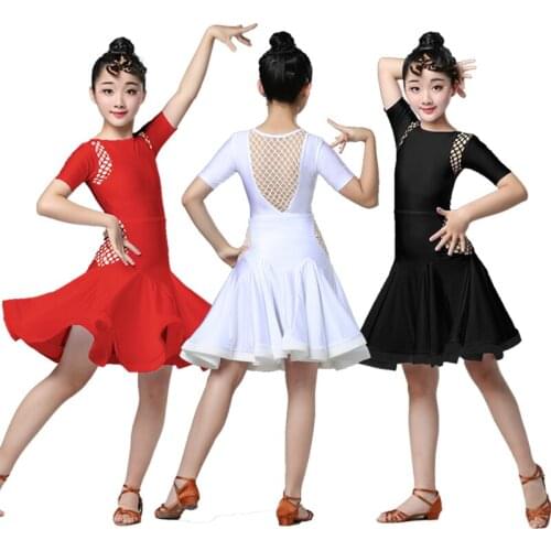 Childrens Latin dance skirt girls practice clothing Latin Siamese dance costumes childrens short-sleeved grading competition