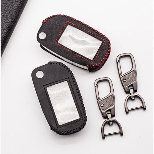 Two Way Car Alarm 100% Leather Key Case Protector Cover for Starline Russian Car Alarm A91 A61 B9 B91 A91 Folding Flip Fob Case