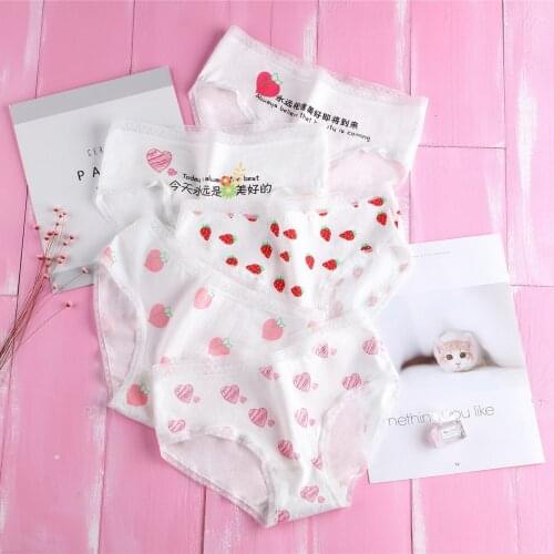 Kawaii Cotton Women Underwear Japan Style Lady Girls Cartoon Fruit Panties 2020 New Fashion G-String Thongs Female Briefs