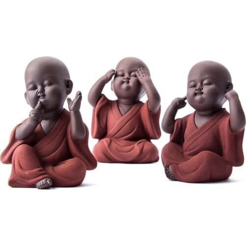 Ceramic Buddha Statue Tea Pet Purple Sand Monk Home Decoration Buddhist Monk Miniatures Ornaments Crafts Buddhism Gift Bonze Zen