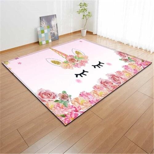 Cartoon Living Room Carpet Girls Pink Unicorn Rugs and Carpets for Kids Bed Room Anti-slip Play Mat Decor Floor Area Rug
