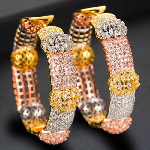 LARRAURI Charms DUBAI Big Round Hoop Statement Earring for Women Luxury 3 Tone Cubic Zircon Hoop Earrings Trendy Wedding Jewelry