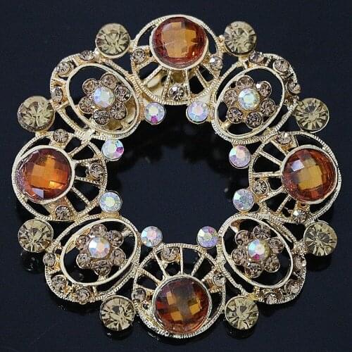 Fashion top quality women brooch big round accessory colorful crystal beads gold-color fashion pins jewelry B1225