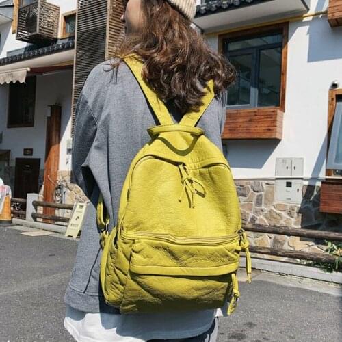 Washed Pu Solid Color Backpack for Women Fashion Rouran Zip Backpack Student Schoolbag Casual Simple Backpack