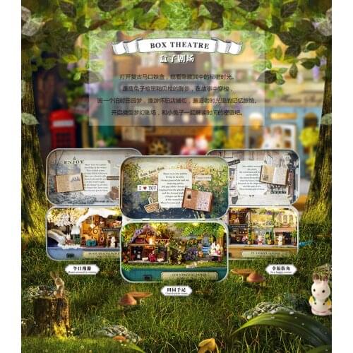 New Box Theatre Nostalgic Theme Miniature Scene Wooden Miniature Puzzle Toy DIY Doll House Furnitures Countryside Notes Q Style