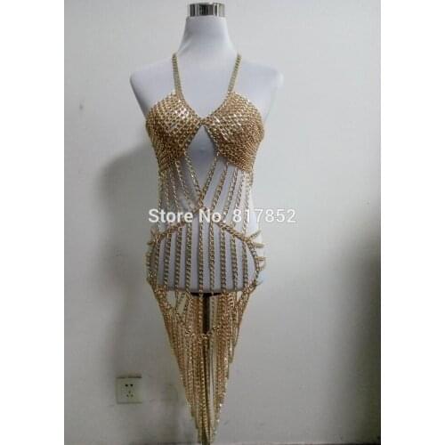 NEW STYLE FASHION WOMEN ROCK HARNESS Gold colour CHAINS UNIQUE DESIGN SEXY BRA DRESSING Chains JEWELRY 3 COLORS WRB10
