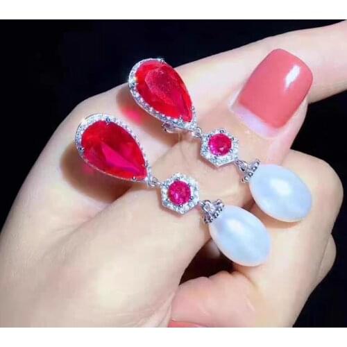 One pair FRESHWATER PEARL earrings drop white +red/blue/green zircon hook wholesale beads nature FPPJ