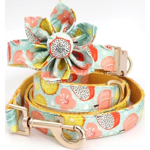 Girl dog collar flower for big, small dog cotton fabric collar with rose gold metal buckle