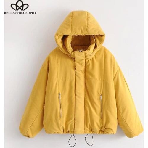 Bella Philosophy winter women long sleeve coat solid zipper casual female jacket cotton padded winter parkas women outwears