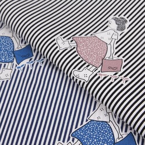 Striped girlpattern fabric Retro style fabric Calico Printed cotton fabric for DIY Bag 1 order=50cm*140cm