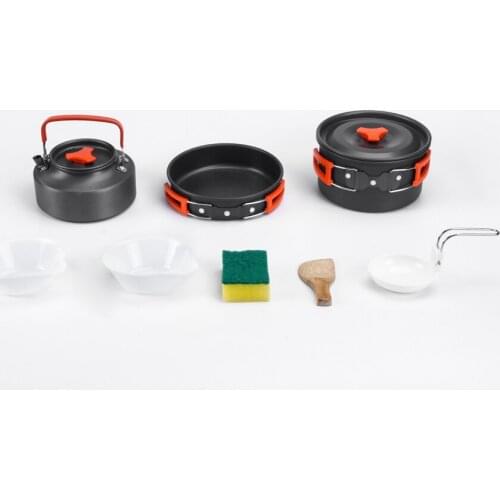 Portable Camping Pot Pan Kettle Set Outdoor Aluminum Alloy Tableware 2-4peoples Hiking Cookware Teapot Cooking for Picnic Set