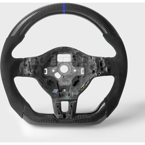 Carbon fiber steering wheel with Alcantara For Volkswagen Golf Scirocco replacement Blue top mark & stitching