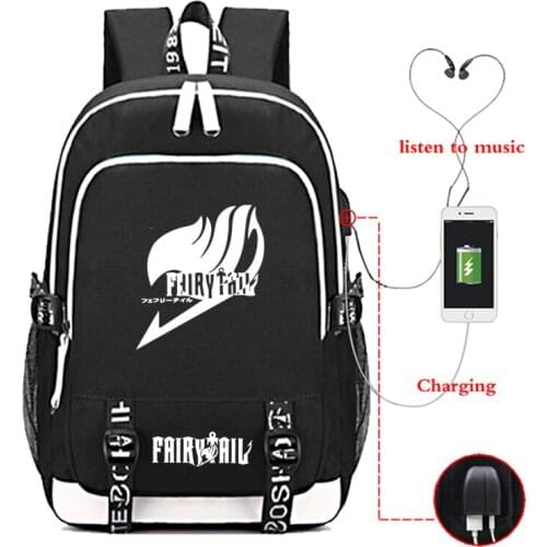Fairy Tail USB Charge Backpack High Quality Men Women Boys Girls Back to College Rucksack Beautiful Laptop Mochila for Teens
