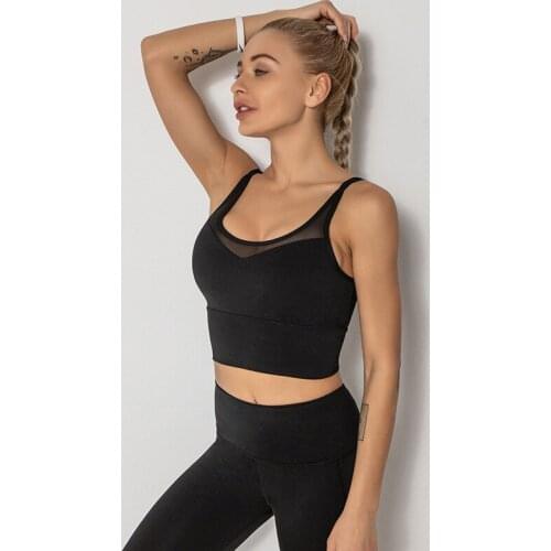 Sexy Sports Bra Crop Shockproof Gathered Yoga Bra Mesh Stitching Running Fitness Vest Beautiful Back Womens Sports Underwear