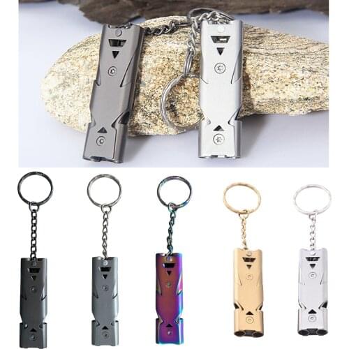 Stainless Steel Outdoor Emergency Survival Whistle with Keychain Portable Loud Whistles for Signaling