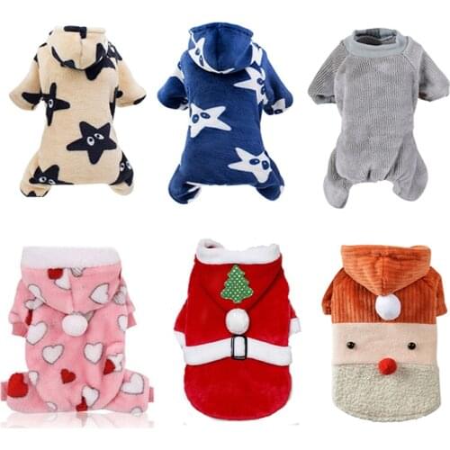 Warm Pet Dog Hooded Pajamas Flannel Jumpsuit Clothes Winter Warm Pajamas Cute Thickening Hooded Jackets Cartoon Clothes Products