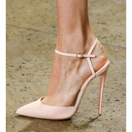 Hot Selling Black White Patent Leather High Heels Pumps 12cm Pointed toe Ankle Strap Wedding Shoes Bride Plus Size Customized