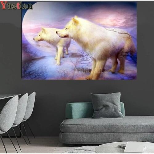 Needlework Diamond Painting White Wolf Diamond Embroidery All Drill Rhinestone Mosaic Picture by numbers hobby gift decor