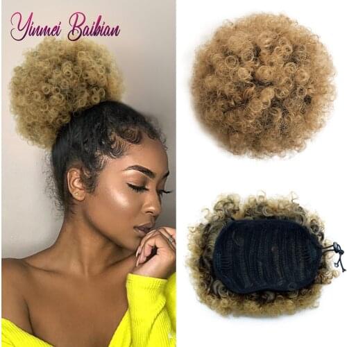 Yinmei Baibian Short Afro Puff Hair Bun Chignon Drawstring Ponytail All Colors Synthetic Clip in Hair Extensions Kinky Puff Hair