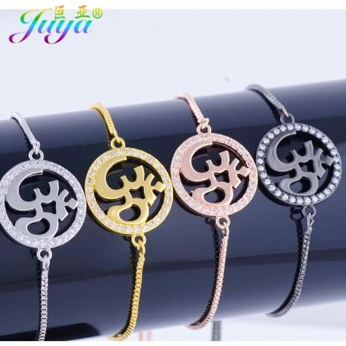 Juya Ali Moda Hinduism Jewelry Micro Pave Zircon Charkra OM Charm Bracelets For Women Men Adjustable Chains Religious Bracelets