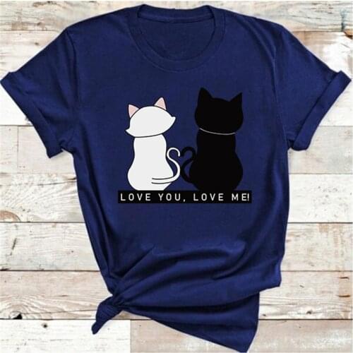 Summer 2021 Womens Cotton O-Neck Short Sleeve Cat Print Cute Graphic Cute T-Shirt Aesthetics Oversized Harajuku Casual Sports