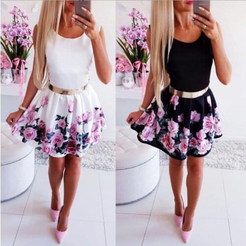 Sexy round neck sleeveless printed dress 2019 summer women plus size dress beach club mini casual dress new arrival