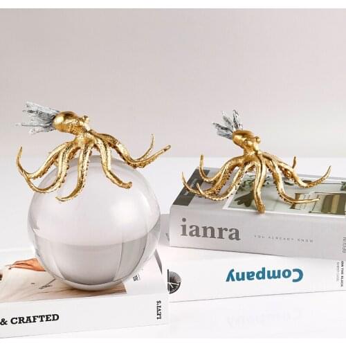 Gold Brass Crafts Lizard Lion Octopus Figurines Arts Desktop Ornaments For Office Home Room House Layout Decor Crystal Ball Gift