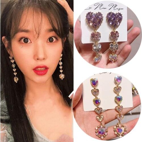 1Pair 2021 Trend Korean Fashion Colorful Shiny Heart Crystal Drop Earrings For Women Floral Shell Rhinestone Party Jewelry Gift