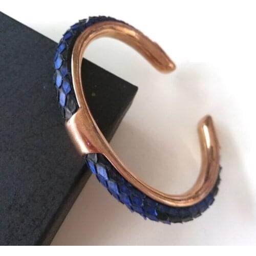 10pcs) Classic Gold color Hardware & Men Blue Python Bangle Genuine 5mm Python Bracelet For Men Custom Color Leather Bangles