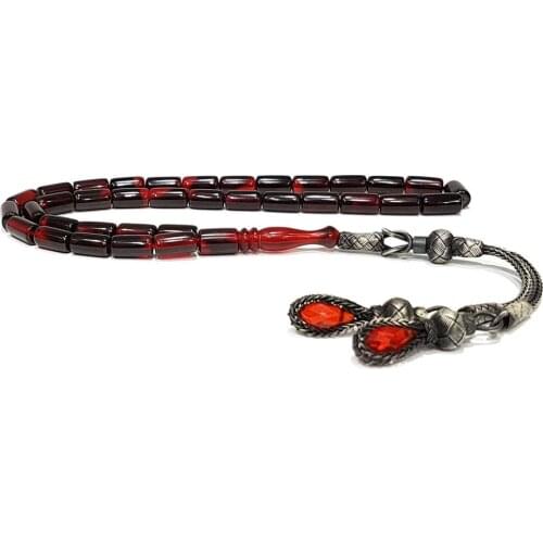 1000 Sterling Silver Kazaz Tassel Handmade Rosary with Cut Model and Amber Stone