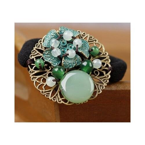 18 Colors Chinese Wind Aventurine crystal vintage flowers hairband ,Chalcedony cloisonne ethnic hair accessories