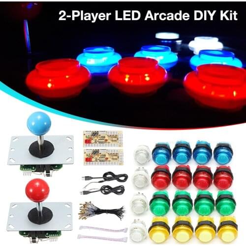 2-Player DIY Arcade Joystick Kit LED DIY Arcade Buttons And 2 Joysticks And 2 USB Encoder Kit And Cables Arcade Game Parts Set