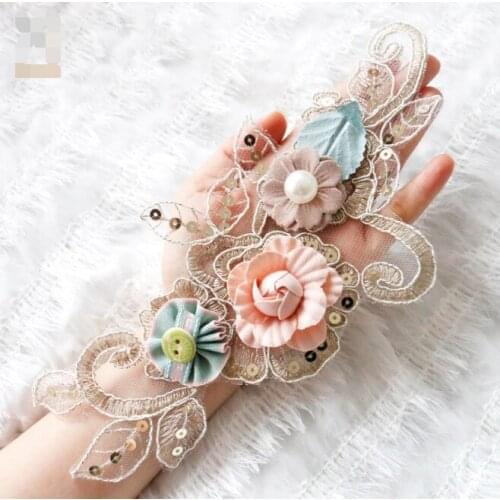 2pcs New 3D Flower Embroidery / Applique Water-soluble Cloth Paste Hand Sewn Patch No Glue Sewing Accessory DIY