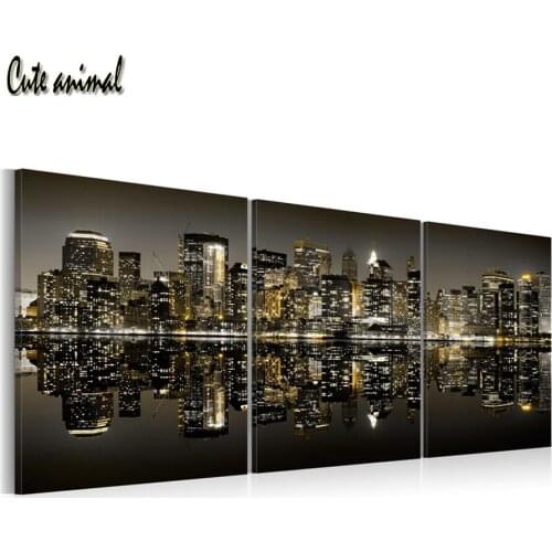 3 PCS DIY Diamond Painting Full Drilling New York Night City Landscape Diamond Embroidery Rhinestone Pictures 5D Cross Stitch