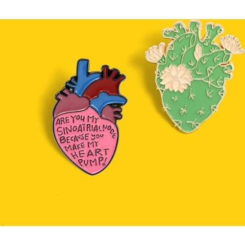 Anatomy Heart Enamel Pins Letter Flower Brooches for Doctors Nurse Cactus structure Red Organ Lapel Pins Badge Jewelry Wholesale