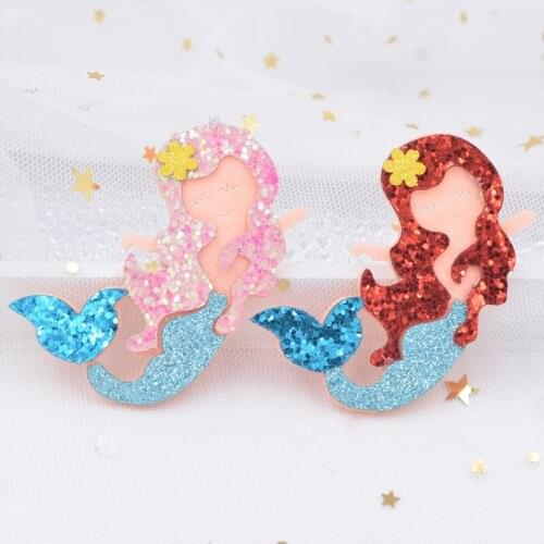 8Pcs 6CM Glitter Fabric Appliques Cartoon Mermaid Nonwoven Padded Patches for Wall Clothes Stickers DIY Hair Clips Ornament F93