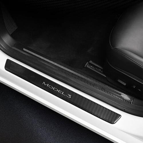 Car Welcome Pedal Carbon Fiber Threshold Strip Stainless Steel Protector Trim Strip Sticker For Tesla Model 3 Auto Accessories