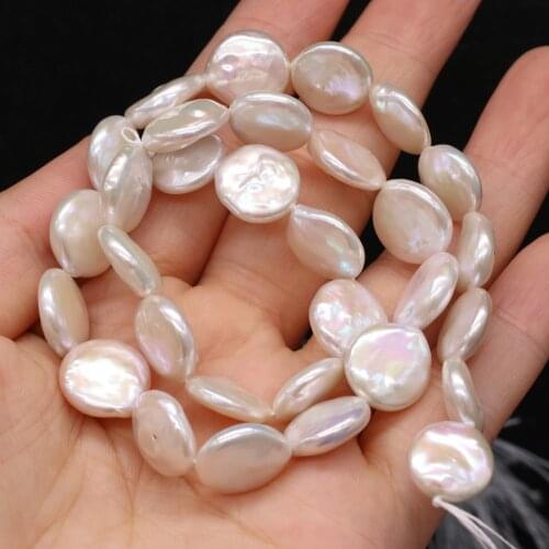 Natural Freshwater Pearl Beaded Irregular White Button Shape Beads for Jewelry Making DIY Necklace Bracelet Accessories 12-13mm