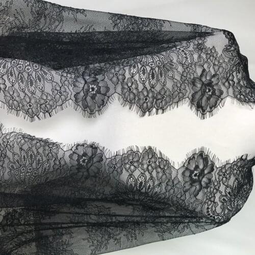 23.6" Wide Eyelash Chantilly Lace Trim Black Bridal Dress Lace For Craft French Lace Trim New 2019 Design